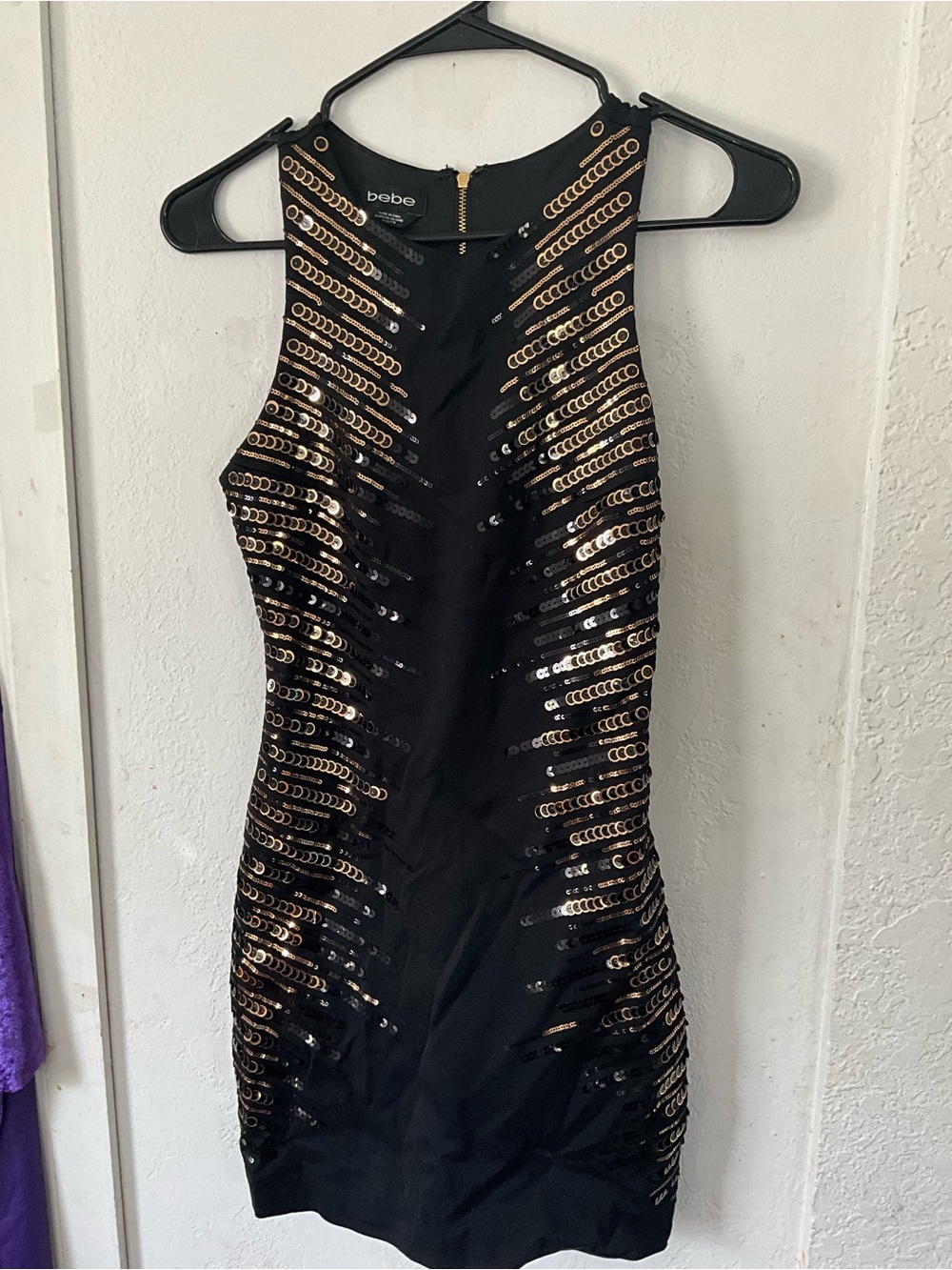bebe Black Mini Dress with Gold Sequins